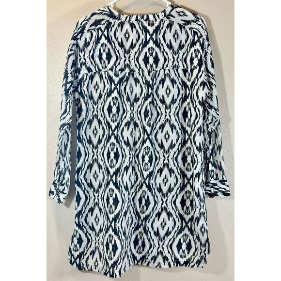 NWOT Athleta Silk Blend Black & White IKAT Button Up Shirt Women's Medium - Picture 4 of 10